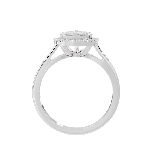 925 sterling silver lab diamond teardrop ring, top view of setting
