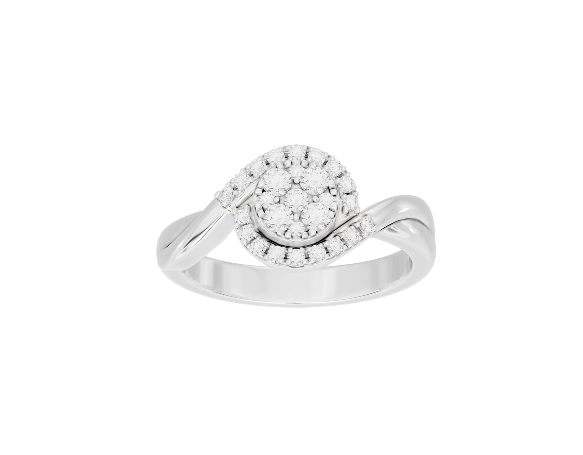 Sterling silver lab diamond ring with round halo center and split shank
