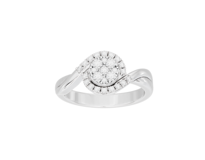 Sterling silver lab diamond ring with round halo center and split shank