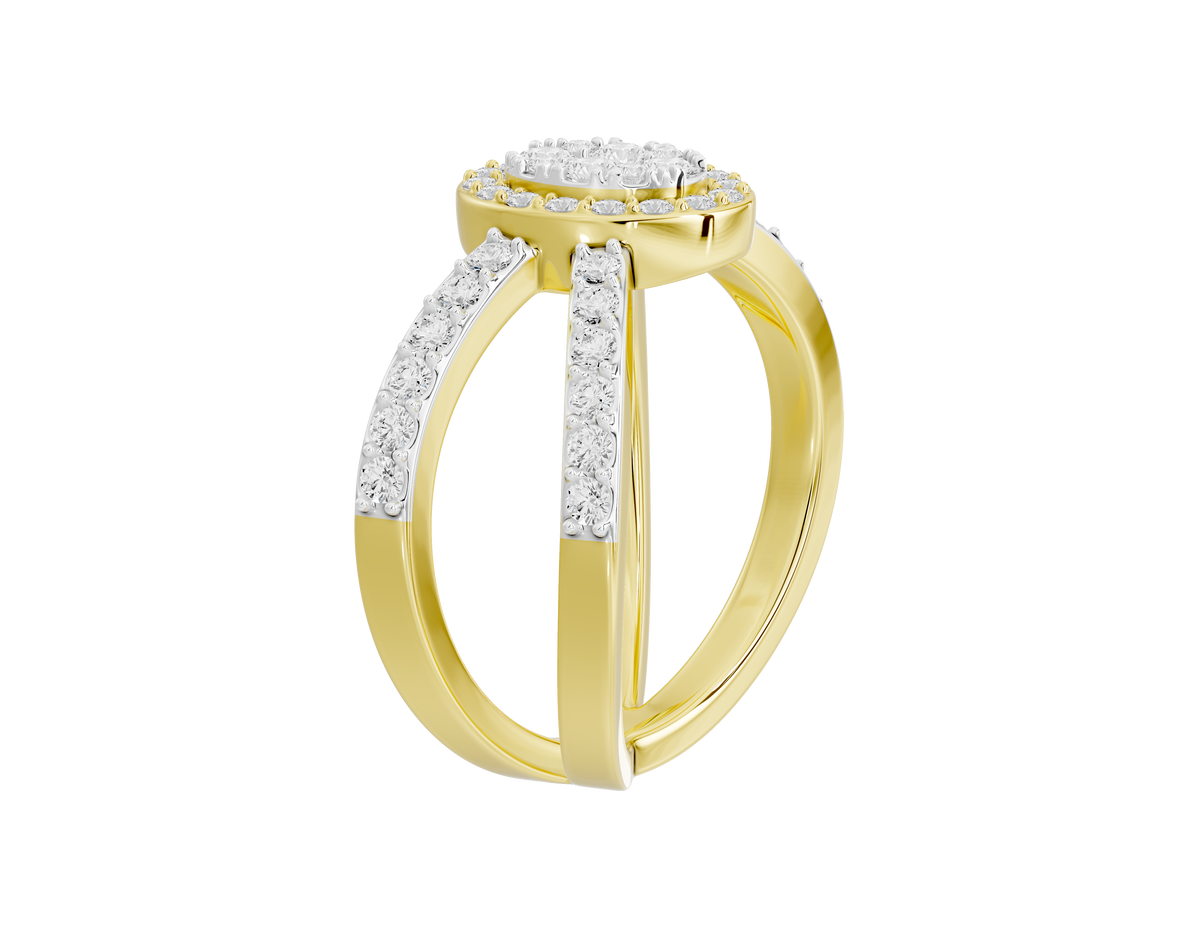 Yellow gold vermeil ring with oval lab diamond center and side pavé