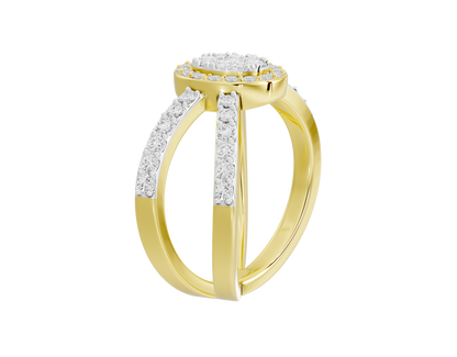 Yellow gold vermeil ring with oval lab diamond center and side pavé