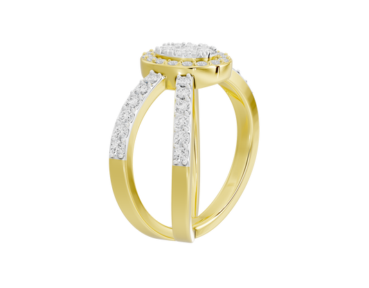 Yellow gold vermeil ring with oval lab diamond center and side pavé
