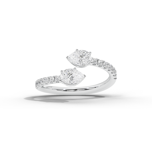 Sterling silver lab diamond ring with three round stones on a curved setting