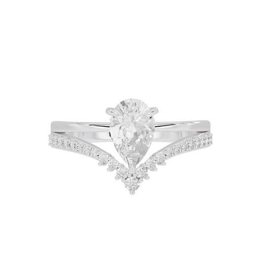Sterling silver teardrop lab diamond ring with wide band and three-stone layout