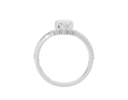 Sterling silver teardrop lab diamond ring top view with raised center stone