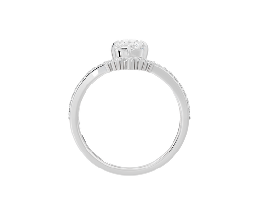 Sterling silver teardrop lab diamond ring top view with raised center stone