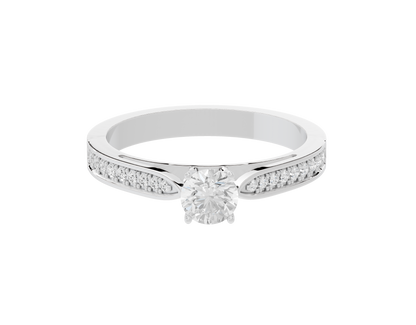 Sterling silver ring with round center lab diamond and pavé side bands