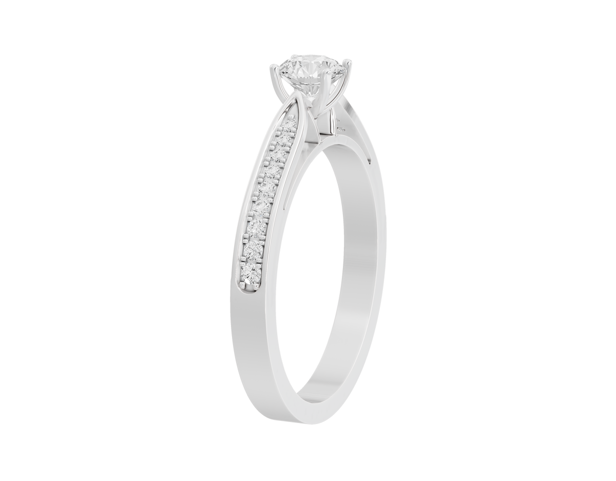 Sterling silver ring with round lab diamond and pavé side stones