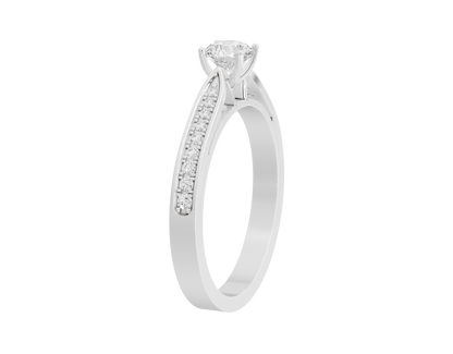 Sterling silver ring with round lab diamond and pavé side stones
