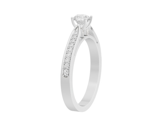 Sterling silver ring with round lab diamond and pavé side stones