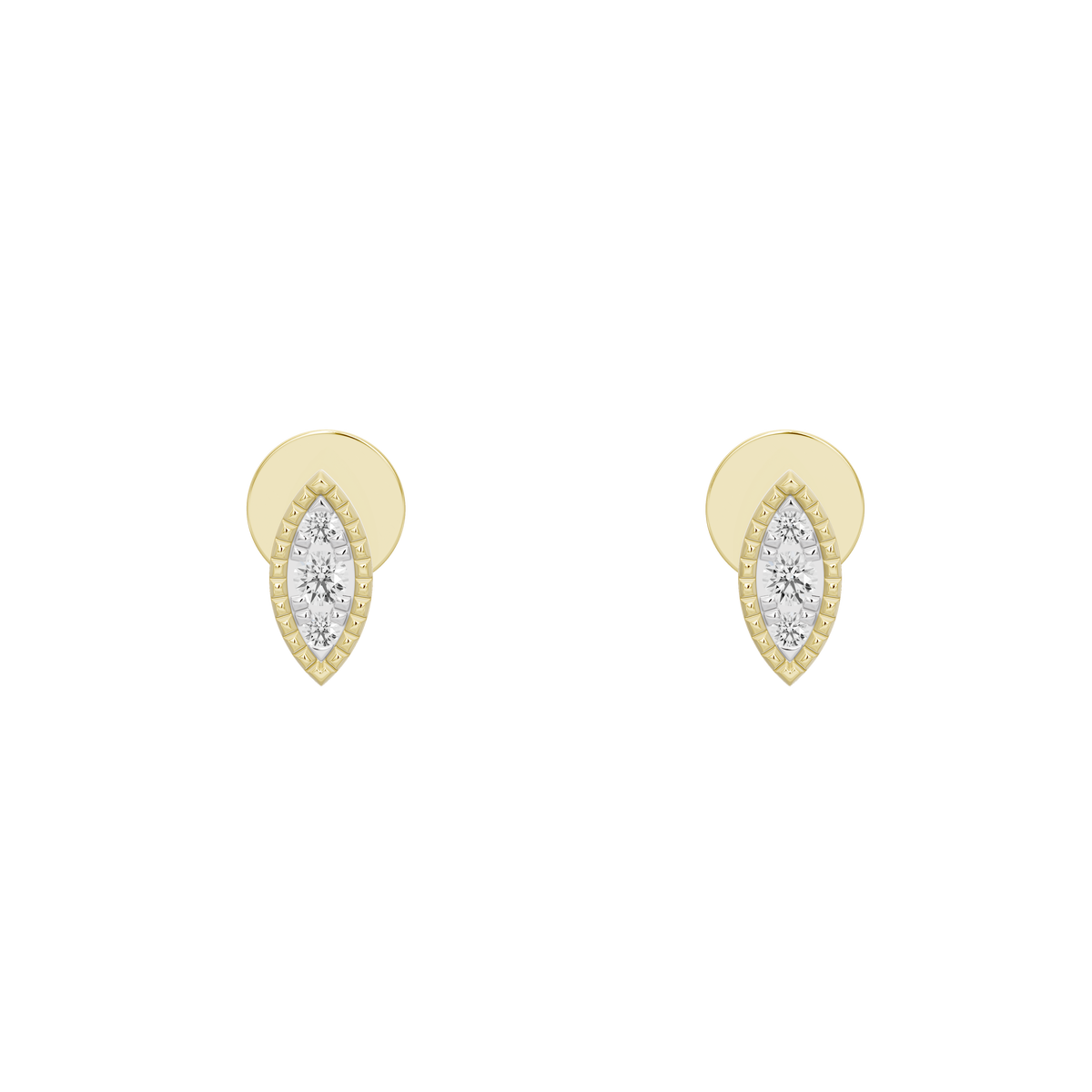 Marquise lattice lab diamond stud earrings, yellow gold vermeil, pair view