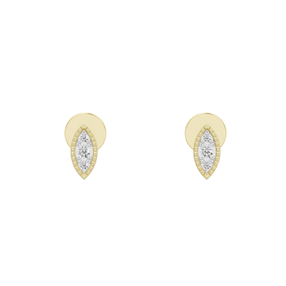 Marquise lattice lab diamond stud earrings, yellow gold vermeil, pair view