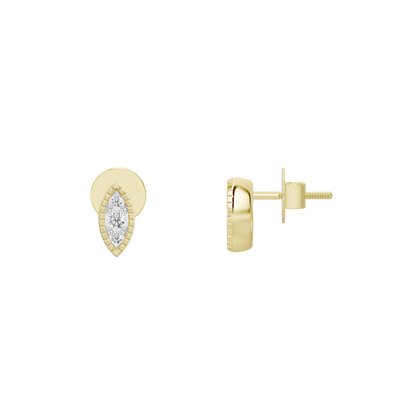 Marquise lattice lab diamond stud earrings, yellow gold vermeil, front view
