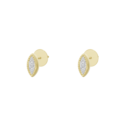 Marquise lattice lab diamond stud earrings, yellow gold vermeil, side view