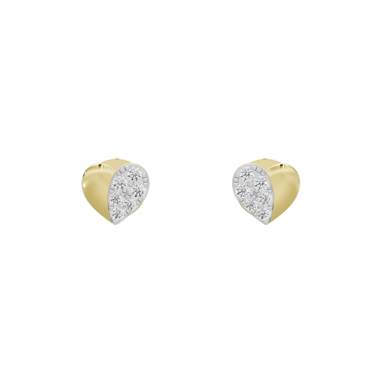 Amour lab diamond stud earrings in yellow gold vermeil, heart-shaped bezel with white stones