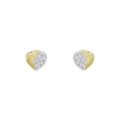 Amour lab diamond stud earrings in yellow gold vermeil, heart-shaped bezel with white stones