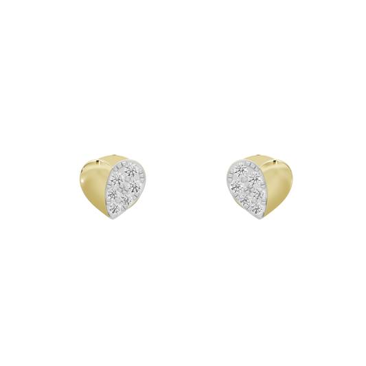 Amour lab diamond stud earrings in yellow gold vermeil, heart-shaped bezel with white stones