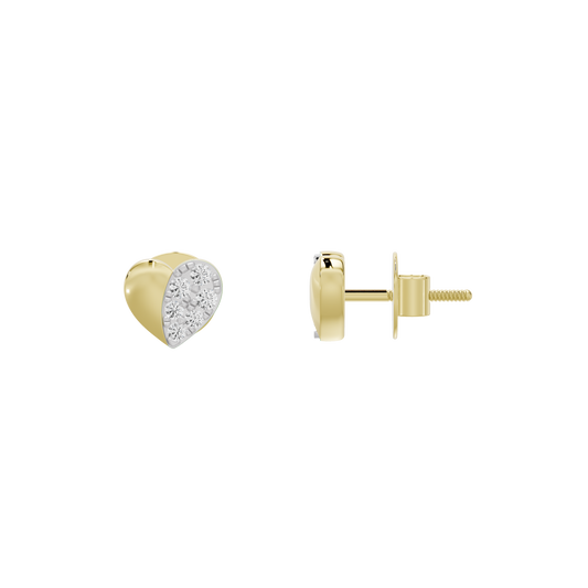 Heart lab diamond stud earrings in yellow gold vermeil with butterfly backs, side view