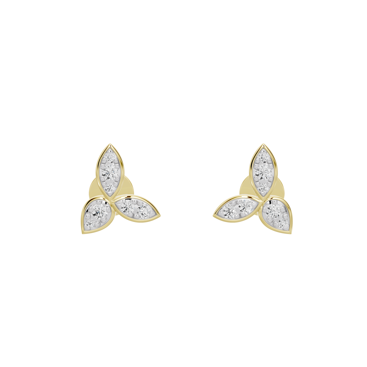 Triangular lab diamond earrings in yellow gold vermeil, matching front pair