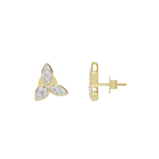 Trillion lab diamond earrings in yellow gold vermeil, three-stone triangular cluster
