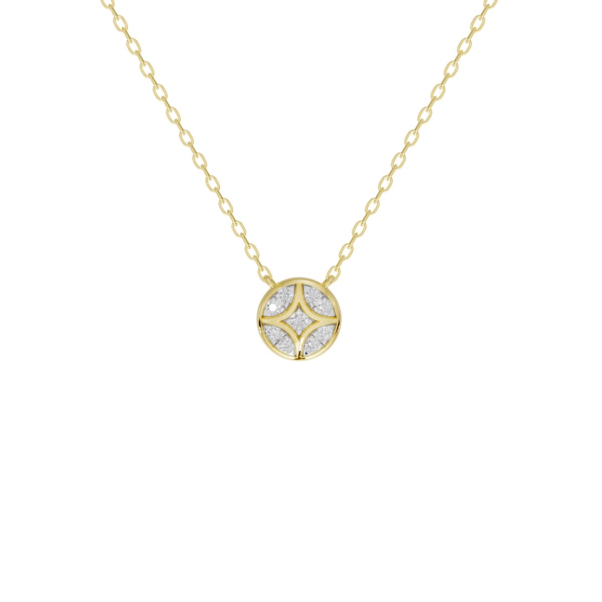 Yellow gold vermeil necklace with round shield lab diamond pendant