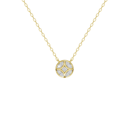 Yellow gold vermeil necklace with round shield lab diamond pendant