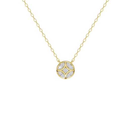 Yellow gold vermeil necklace with round shield lab diamond pendant