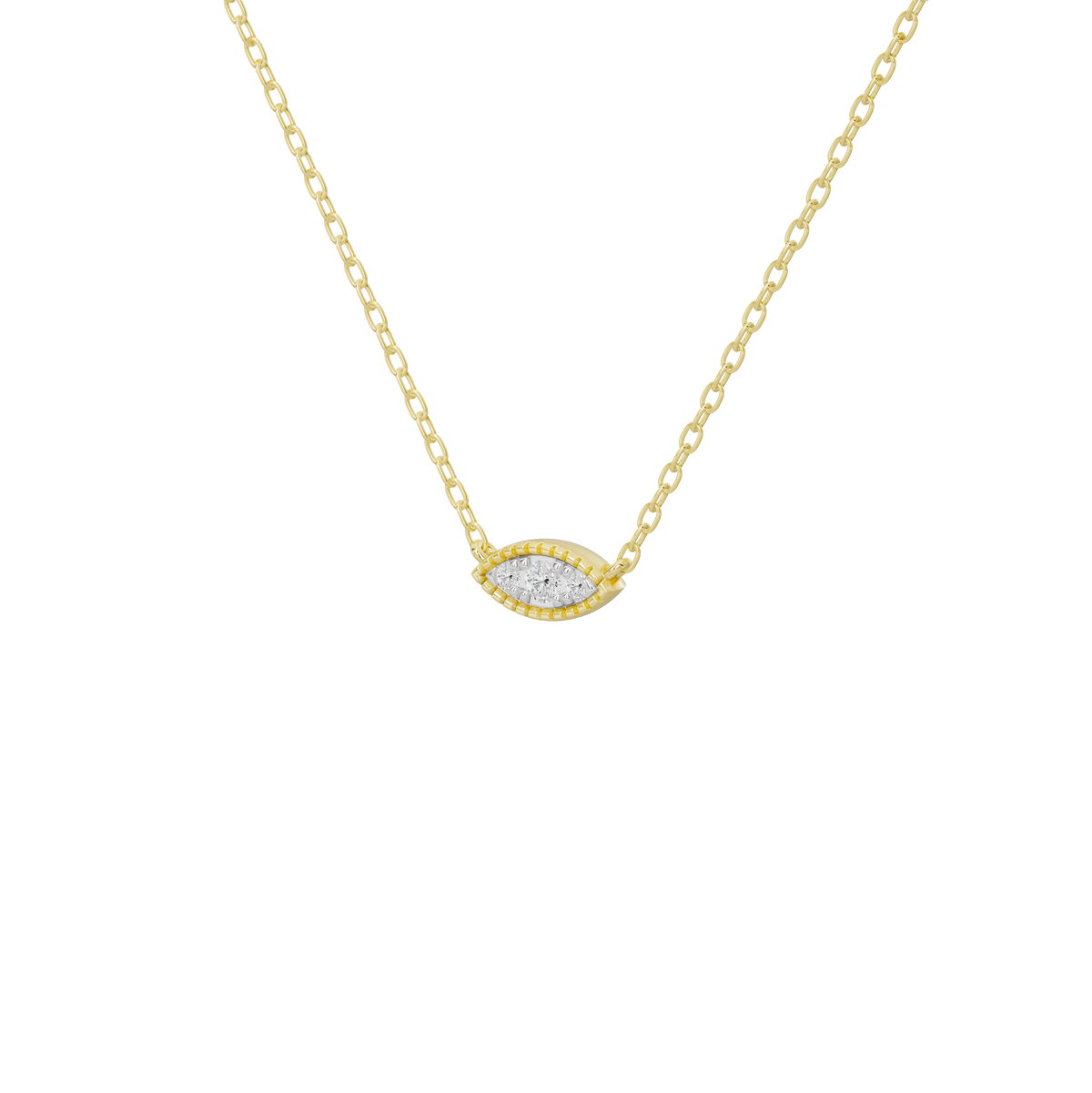 Gold vermeil marquise diamond pendant with pavé row on necklace chain