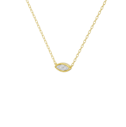 Gold vermeil marquise diamond pendant with pavé row on necklace chain