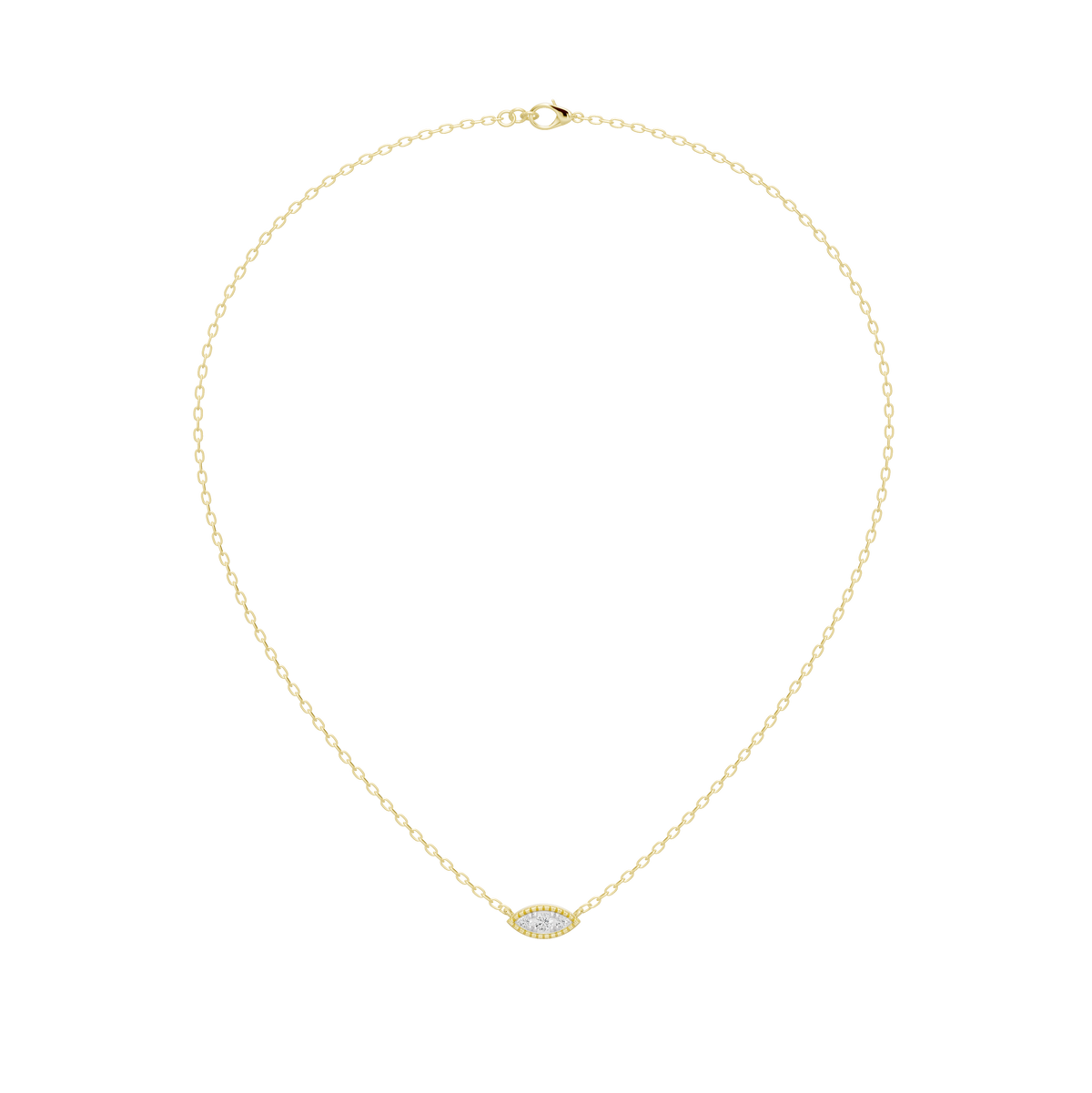 Gold vermeil necklace with marquise diamond pendant at center