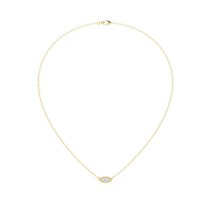 Gold vermeil necklace with marquise diamond pendant at center