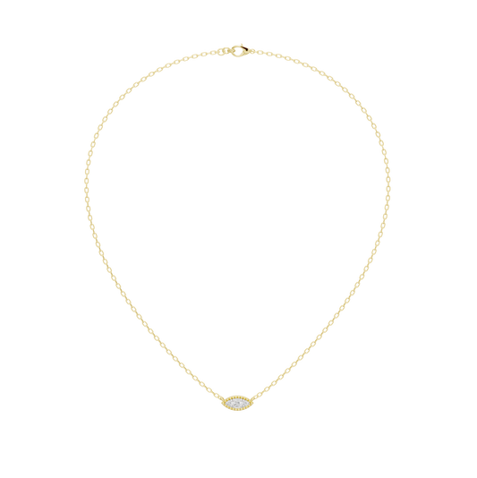 Gold vermeil necklace with marquise diamond pendant at center