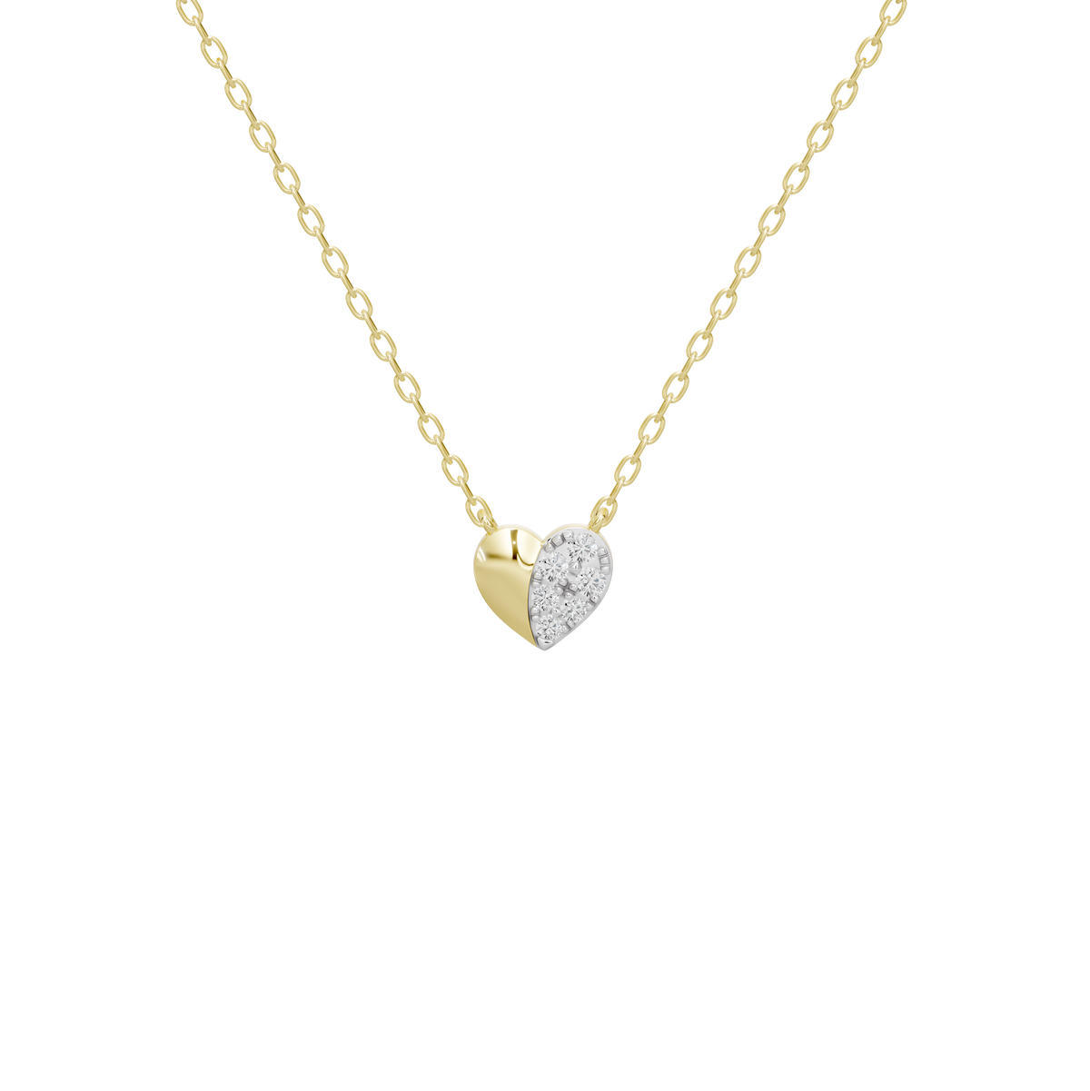 Heart-shaped lab diamond pendant necklace with yellow gold vermeil chain, front view