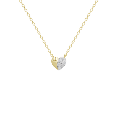 Heart-shaped lab diamond pendant necklace with yellow gold vermeil chain, front view