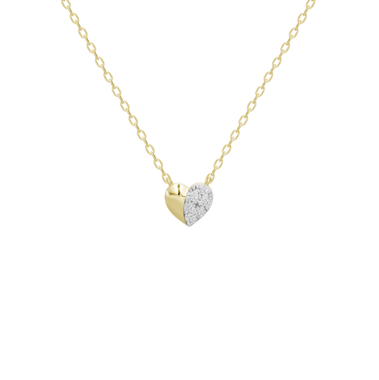Heart-shaped lab diamond pendant necklace with yellow gold vermeil chain, front view