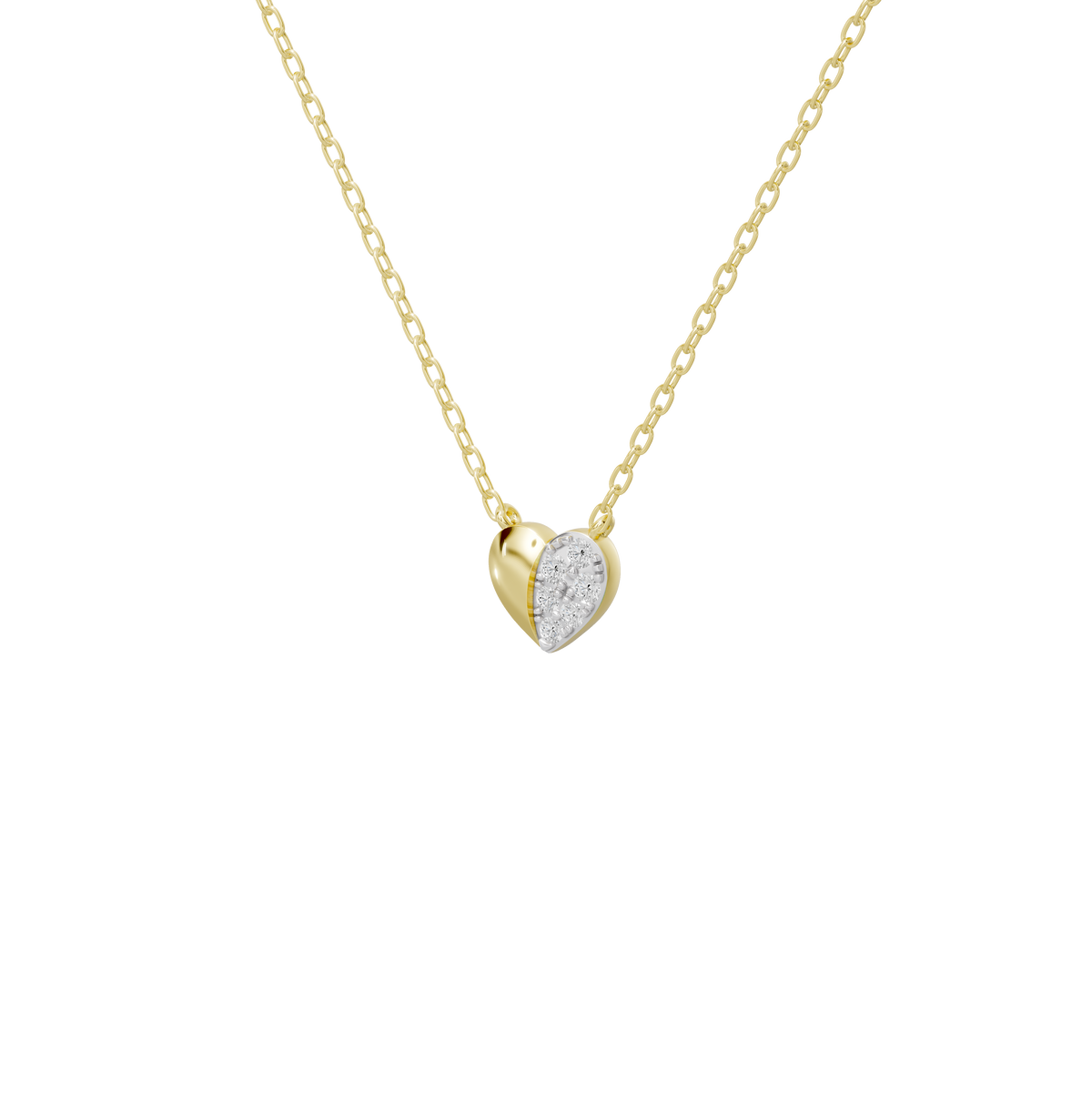 Heart pendant necklace with round lab diamond and yellow gold vermeil chain