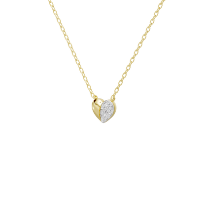 Heart pendant necklace with round lab diamond and yellow gold vermeil chain