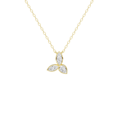 Yellow gold vermeil lab diamond trinity pendant with marquise stones on chain