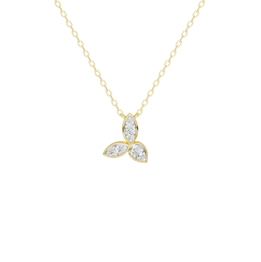 Yellow gold vermeil lab diamond trinity pendant with marquise stones on chain