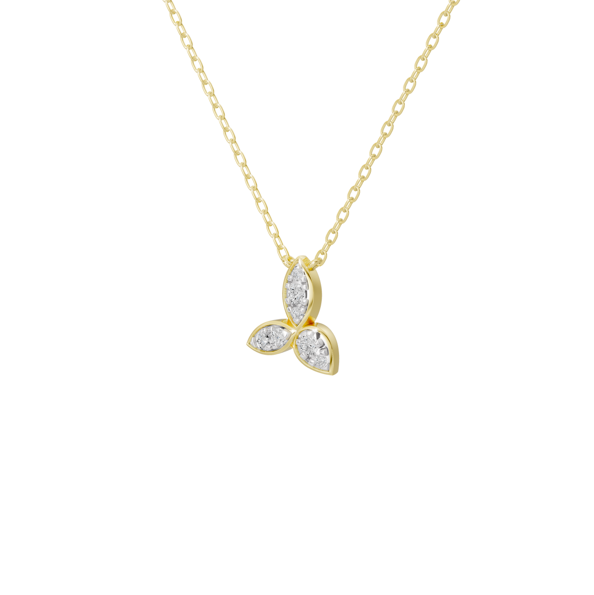 Yellow gold vermeil lab diamond trinity pendant with three marquise stones