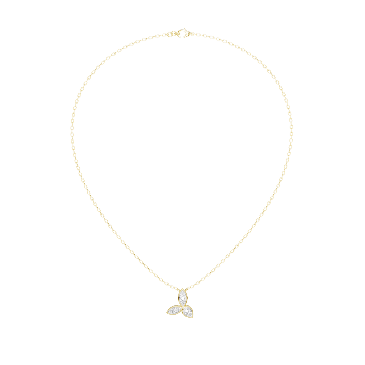 Yellow gold vermeil chain with small lab diamond trinity pendant at bottom