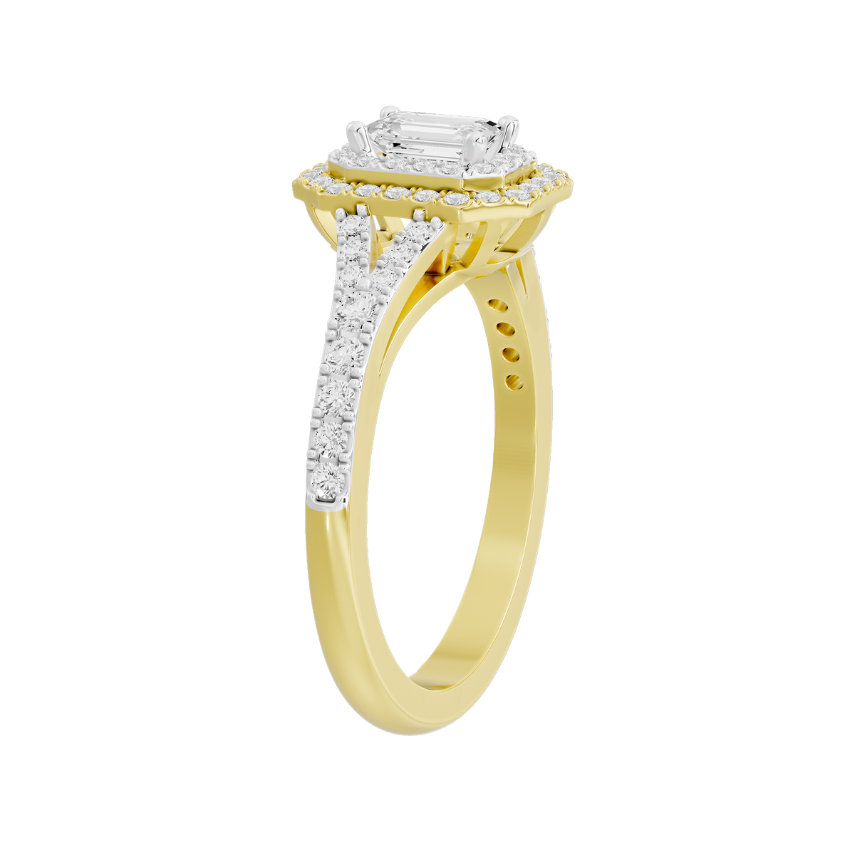 Bagutte Sun Helo lab diamond ring in yellow gold vermeil with baguette accents