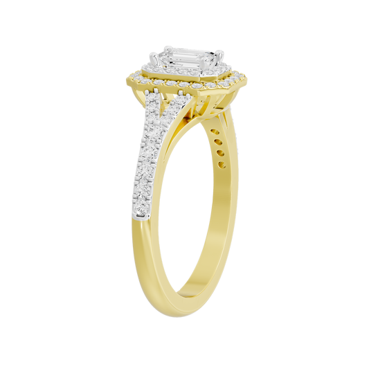 Bagutte Sun Helo lab diamond ring in yellow gold vermeil with baguette accents