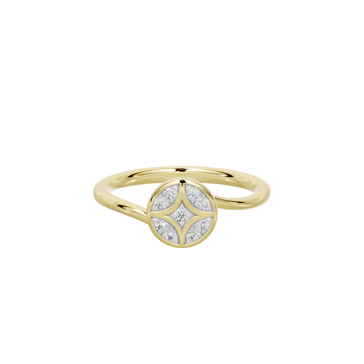 Shield-shaped lab diamond ring in yellow gold vermeil, top view