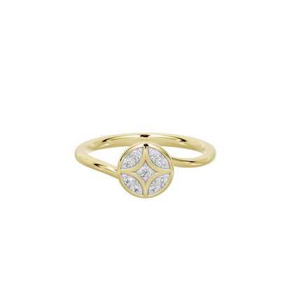 Shield-shaped lab diamond ring in yellow gold vermeil, top view