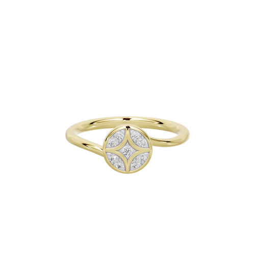 Shield-shaped lab diamond ring in yellow gold vermeil, top view