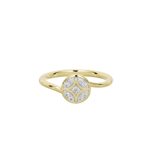 Shield-shaped lab diamond ring in yellow gold vermeil, top view