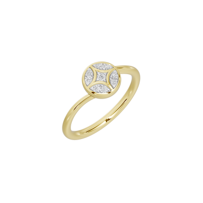 Yellow gold vermeil shield diamond ring, angled view with open gallery
