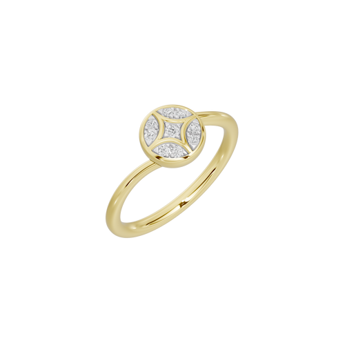 Yellow gold vermeil shield diamond ring, angled view with open gallery