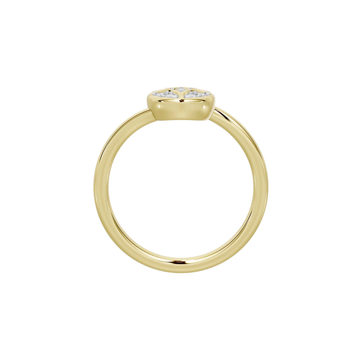 Yellow gold vermeil lab diamond ring, side view with center diamond cluster